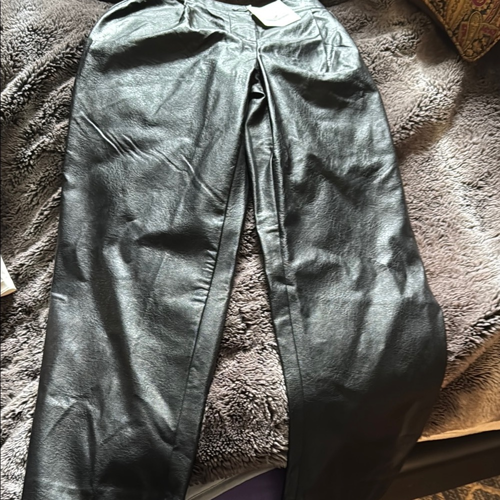 OAK + FORT Black Leather-Style Pants